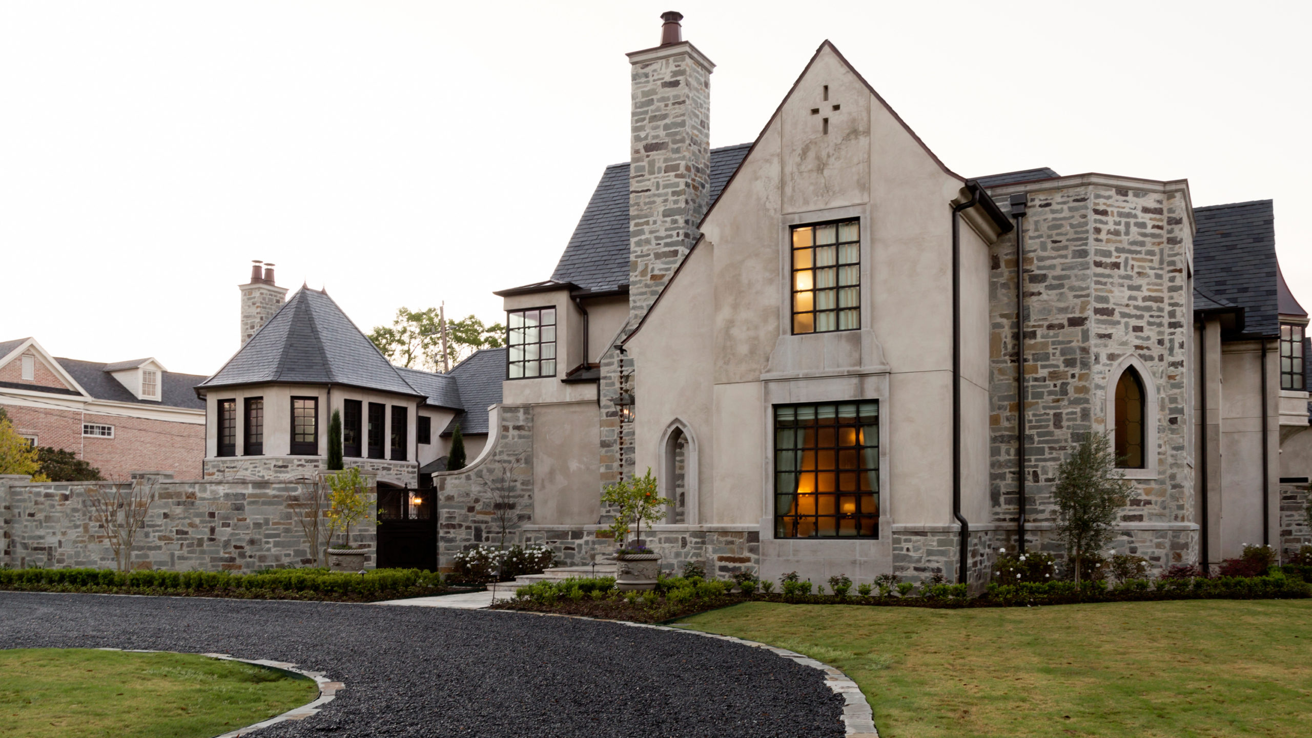 Thin stone veneer feature wall